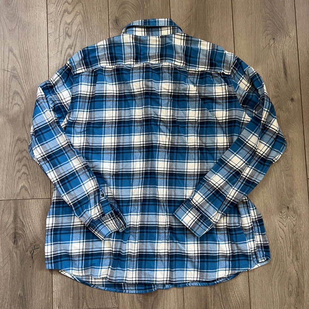 LL Bean Blue White Plaid Flannel Button Down Mens XXL Regular Slightly Fitted - Picture 2 of 3